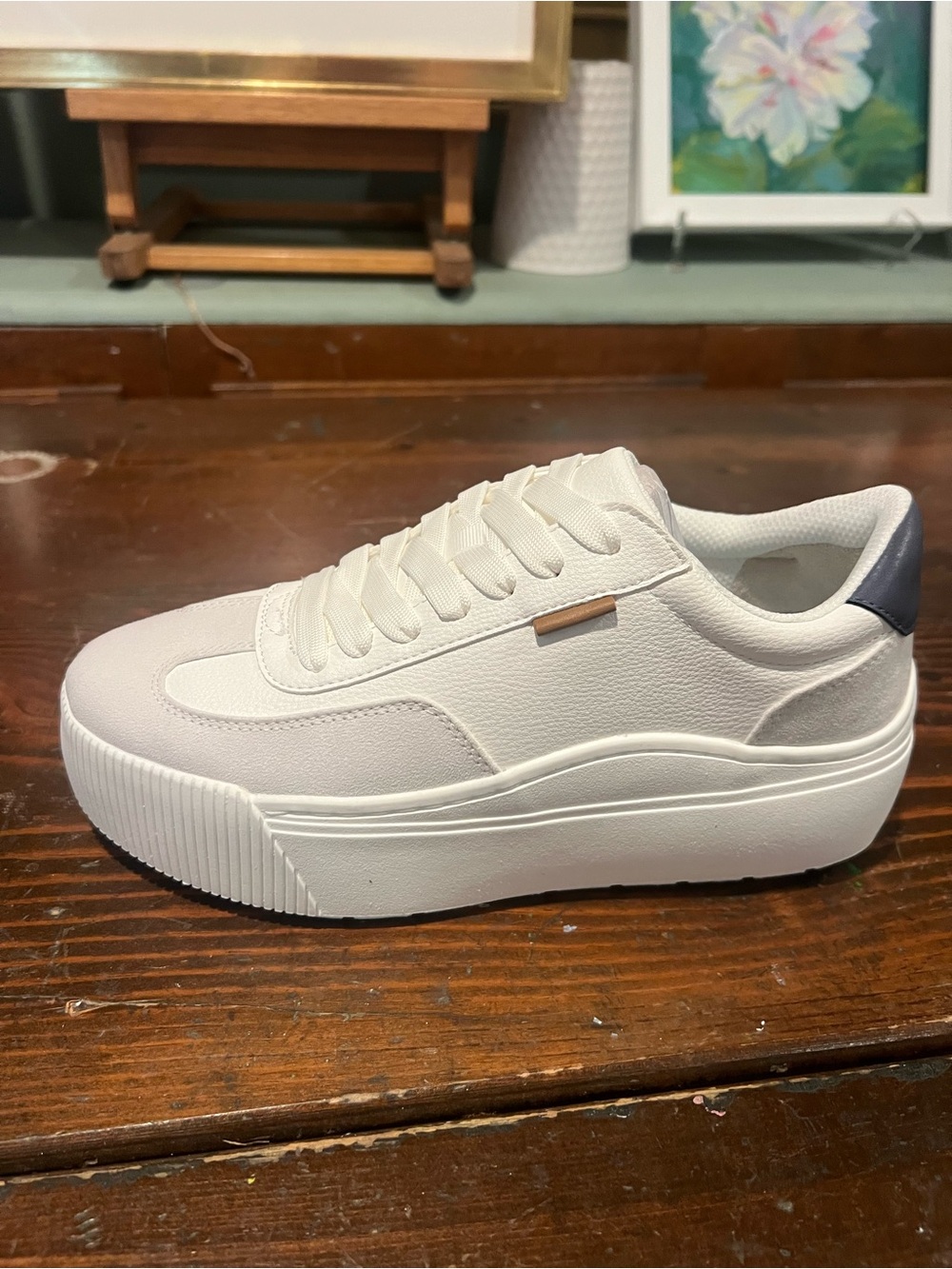 Dr. Scholl's White Platform Sneakers with Black Heel Tab - Picture 2 of 4